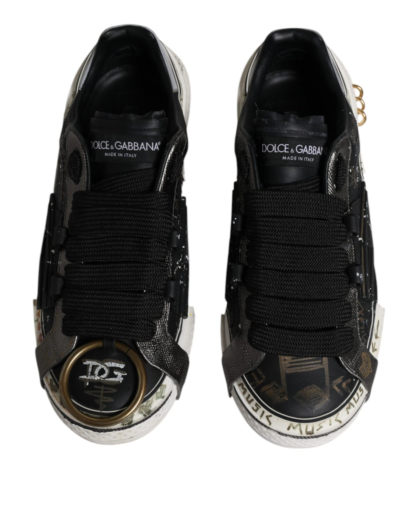 Dolce & Gabbana Black White Portofino Low Top Sneakers Shoes EU44 / US11