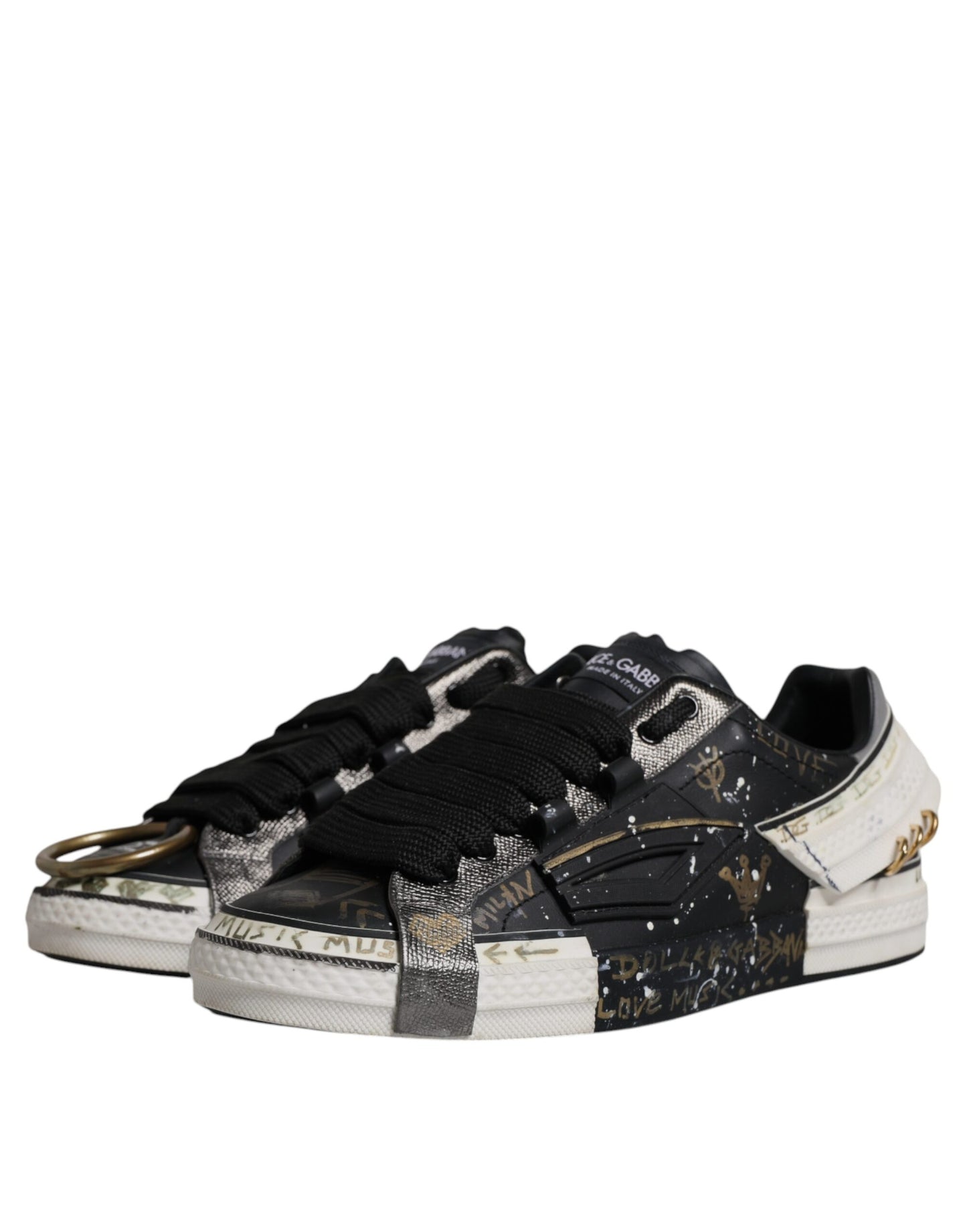 Dolce & Gabbana Black White Portofino Low Top Sneakers Shoes EU44 / US11