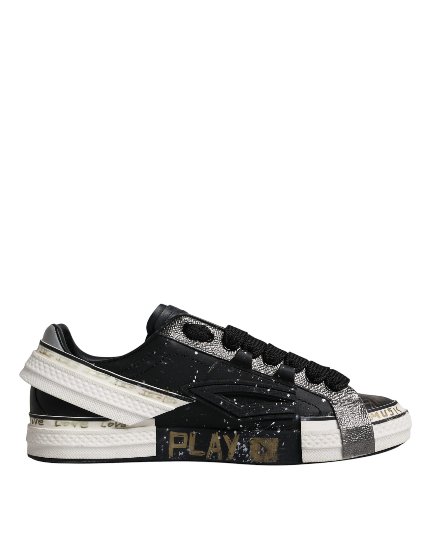 Dolce & Gabbana Black White Portofino Low Top Sneakers Shoes EU44 / US11