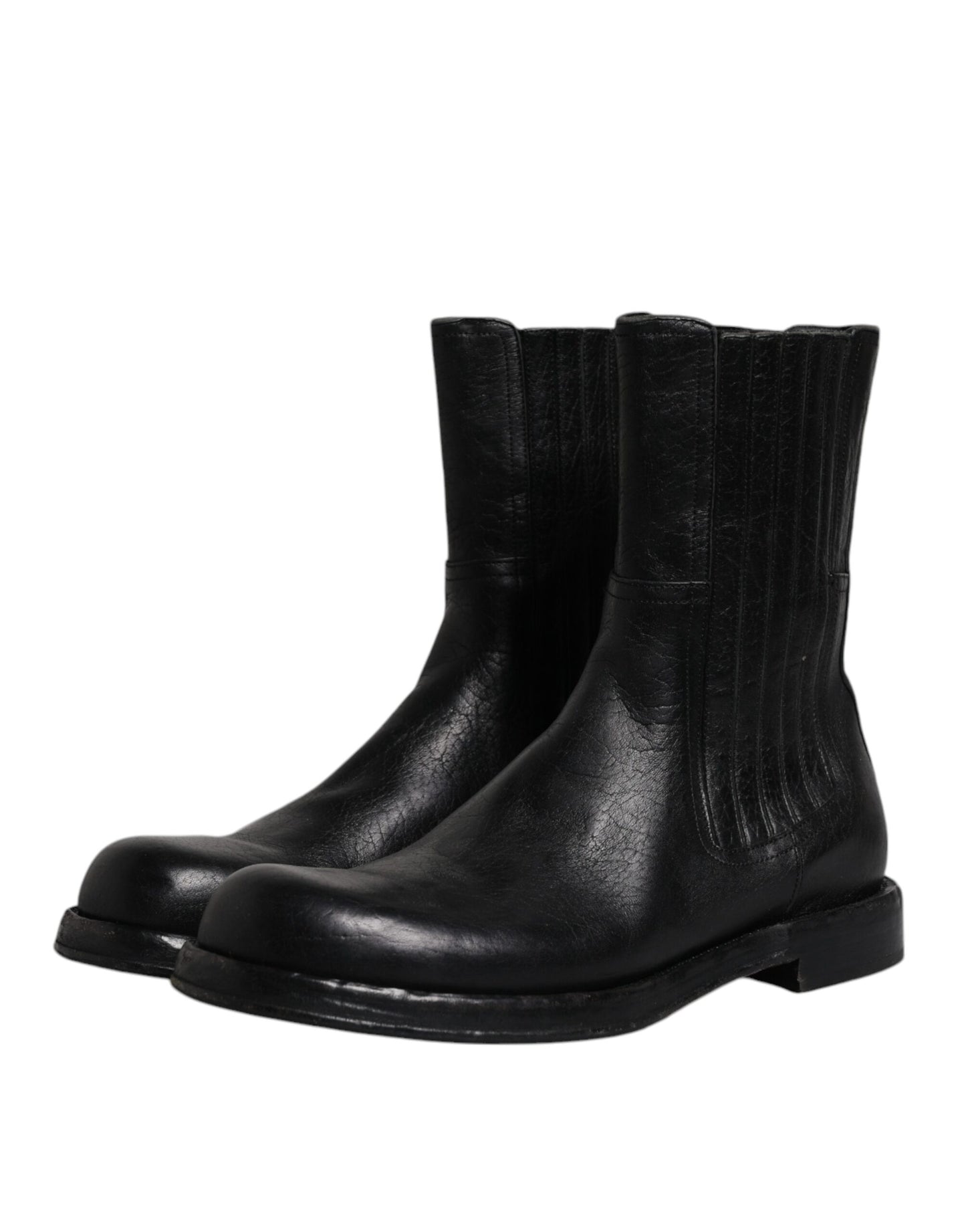 Dolce & Gabbana Black Horse Leather Mid Calf Boots Shoes EU45 / US12