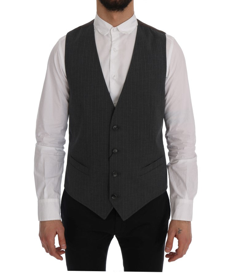 Dolce & Gabbana Elegant Striped Gray Waistcoat Vest IT50 / L