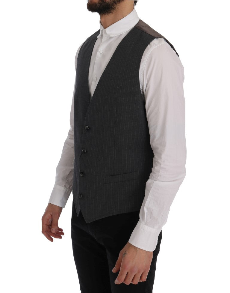 Dolce & Gabbana Elegant Striped Gray Waistcoat Vest IT50 / L