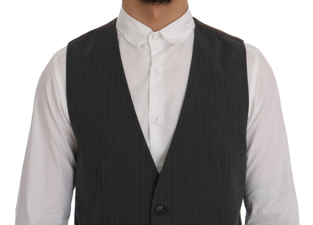 Dolce & Gabbana Elegant Striped Gray Waistcoat Vest IT50 / L