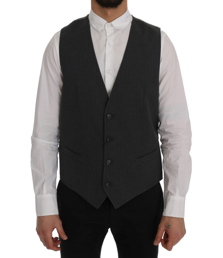 Dolce & Gabbana Elegant Gray Striped Waistcoat  Vest IT50 / L