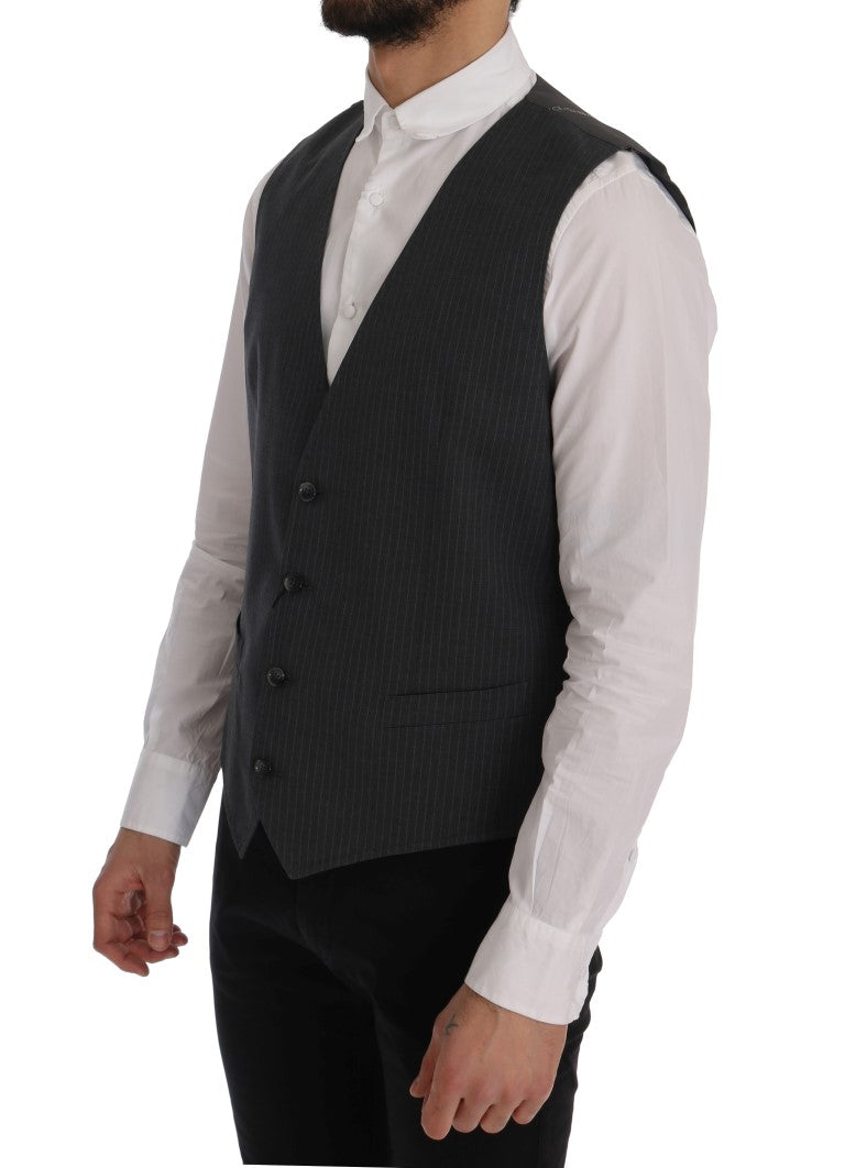 Dolce & Gabbana Elegant Gray Striped Waistcoat  Vest IT50 / L