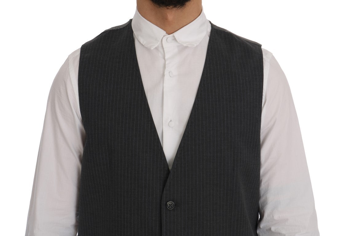 Dolce & Gabbana Elegant Gray Striped Waistcoat  Vest IT50 / L