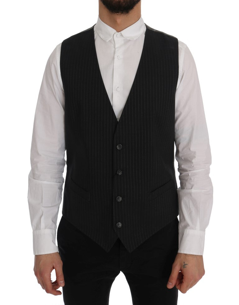 Dolce & Gabbana Elegant Striped Gray Waistcoat Vest IT50 / L