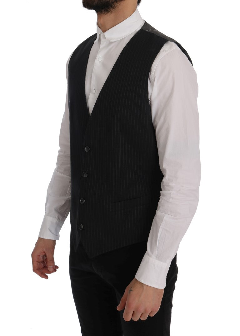 Dolce & Gabbana Elegant Striped Gray Waistcoat Vest IT50 / L