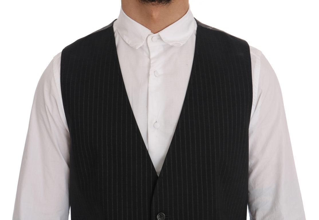 Dolce & Gabbana Elegant Striped Gray Waistcoat Vest IT50 / L