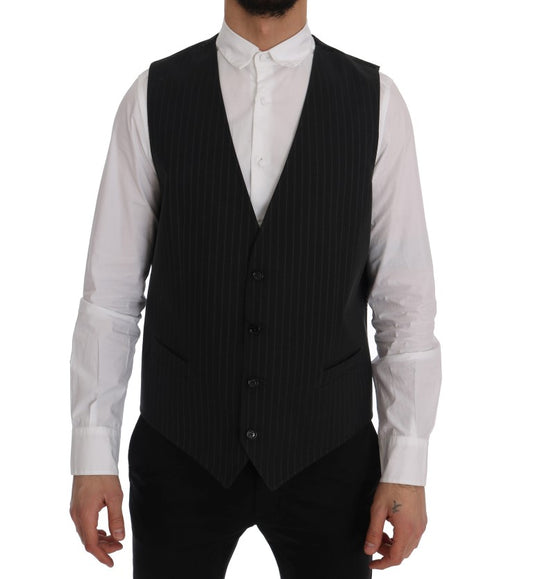 Dolce & Gabbana Elegant Gray Striped Men's Waistcoat Vest IT52 / XL