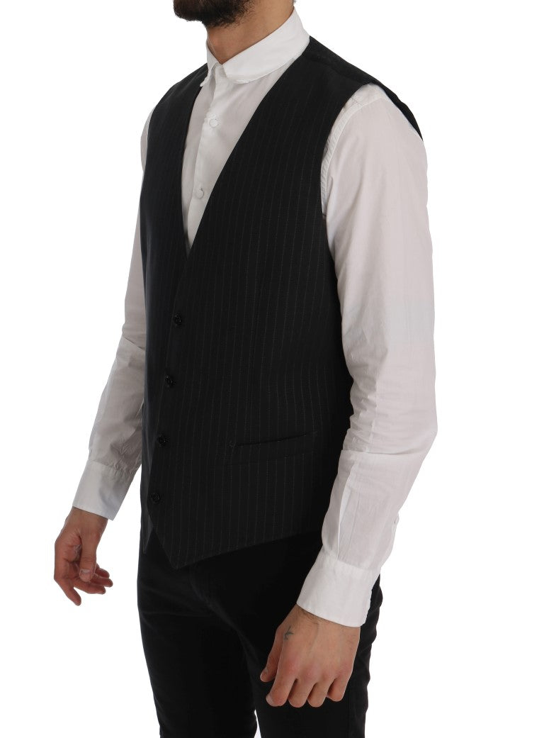 Dolce & Gabbana Elegant Gray Striped Men's Waistcoat Vest IT52 / XL