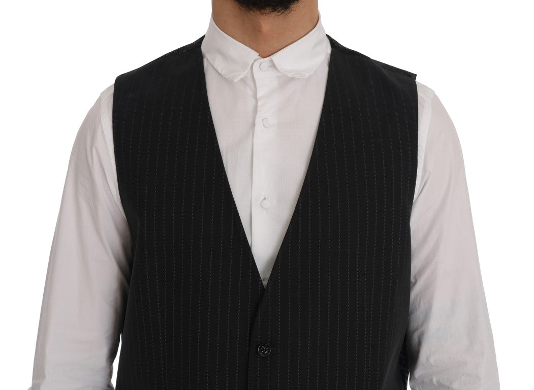 Dolce & Gabbana Elegant Gray Striped Men's Waistcoat Vest IT52 / XL