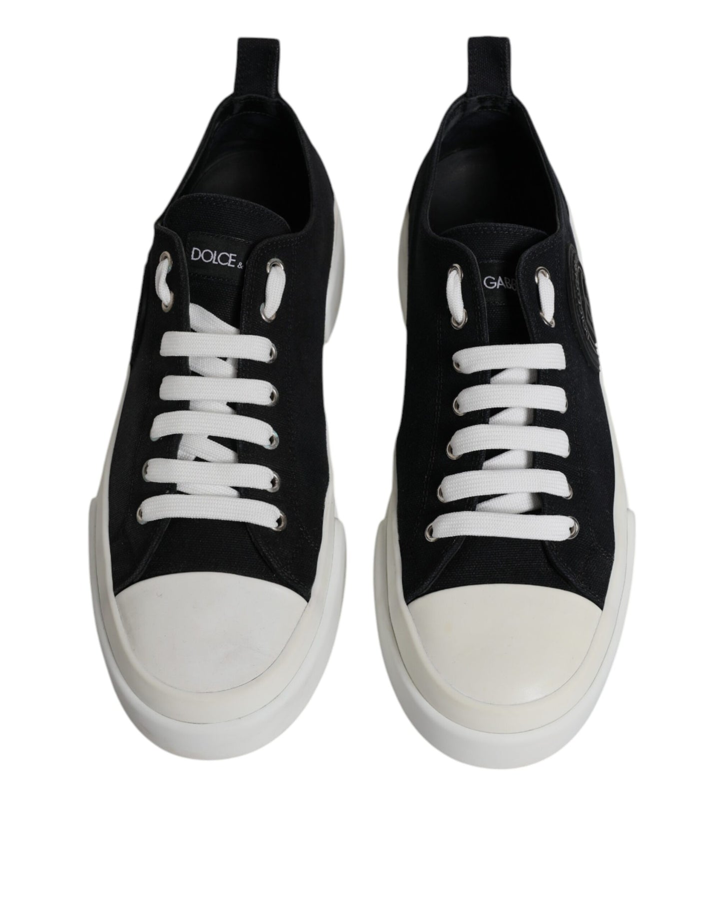 Dolce & Gabbana Black White Canvas Low Top Sneakers Shoes EU44.5 / US11.5