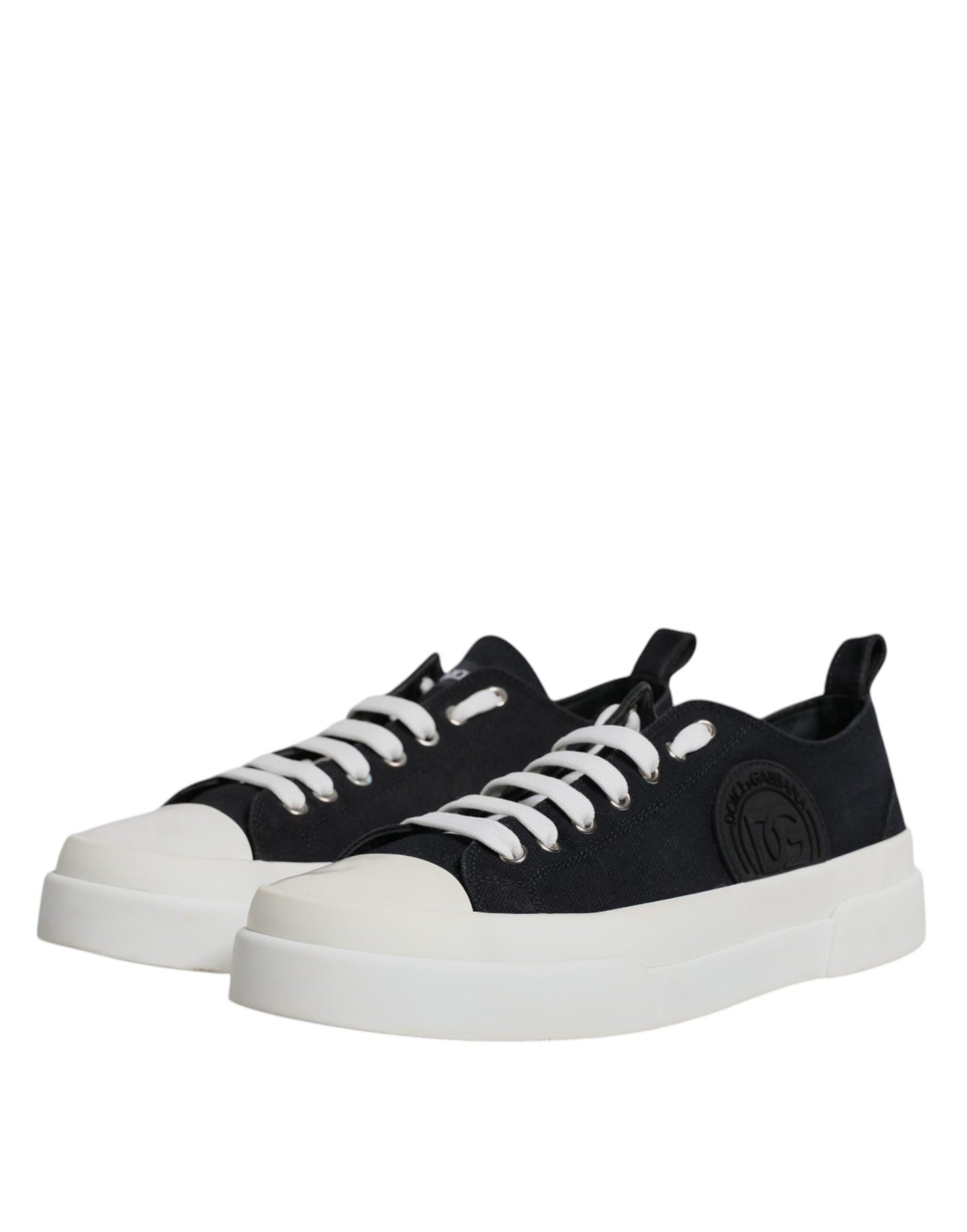 Dolce & Gabbana Black White Canvas Low Top Sneakers Shoes EU44.5 / US11.5