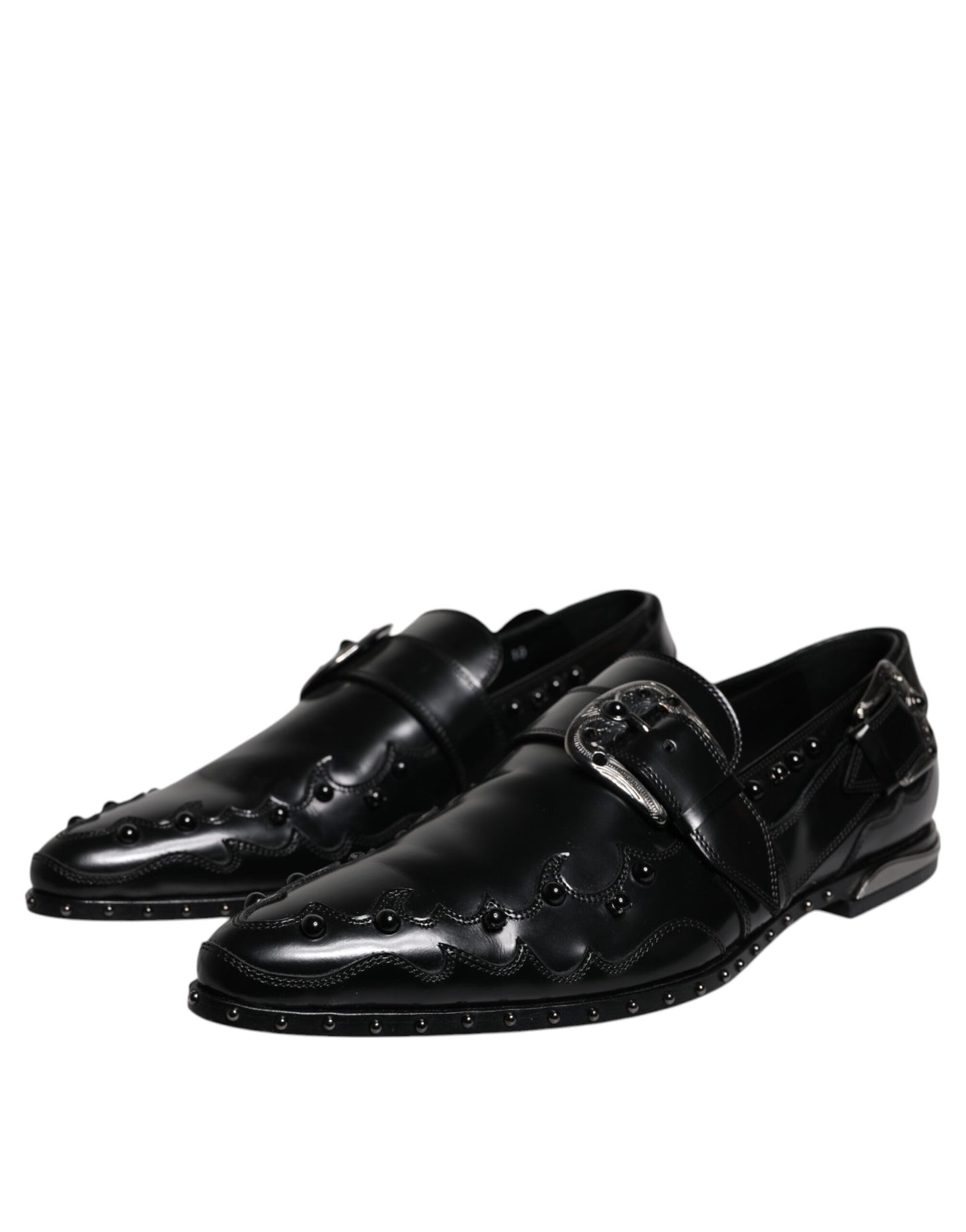 Dolce & Gabbana Black Embellished Derby Monk Strap Shoes EU44 / US11