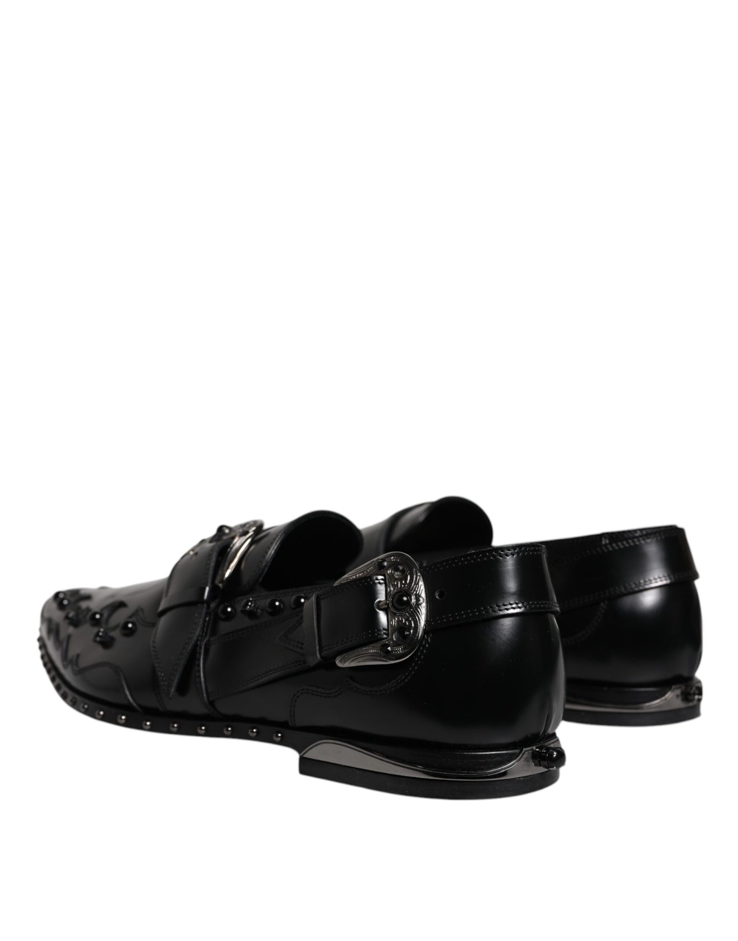 Dolce & Gabbana Black Embellished Derby Monk Strap Shoes EU44 / US11