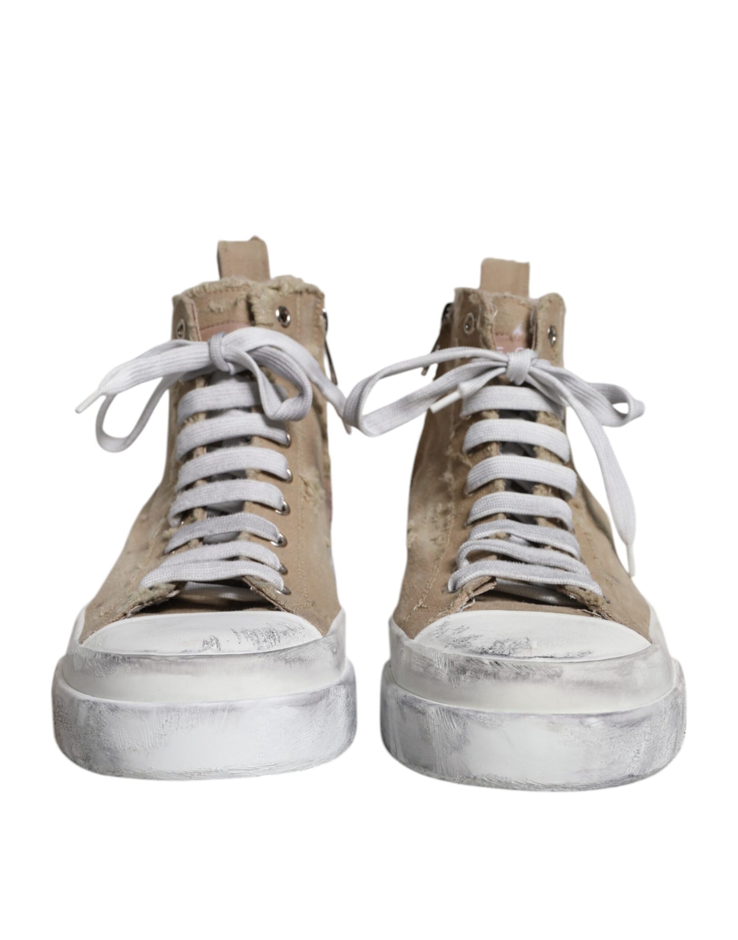 Dolce & Gabbana Beige White Canvas High Top Sneakers Shoes EU44 / US11