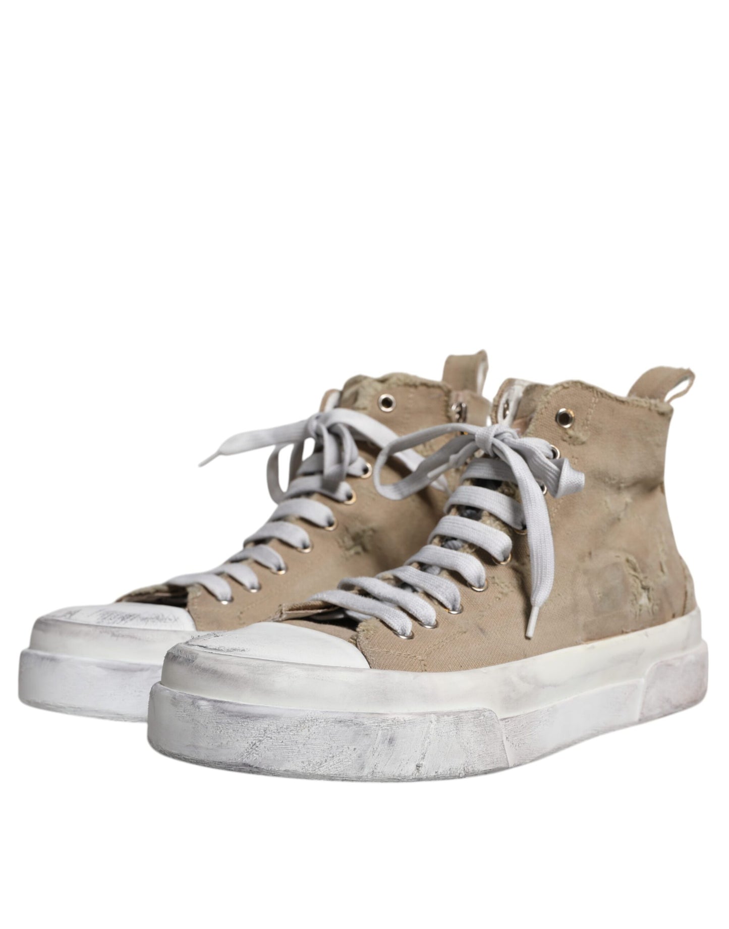 Dolce & Gabbana Beige White Canvas High Top Sneakers Shoes EU44 / US11