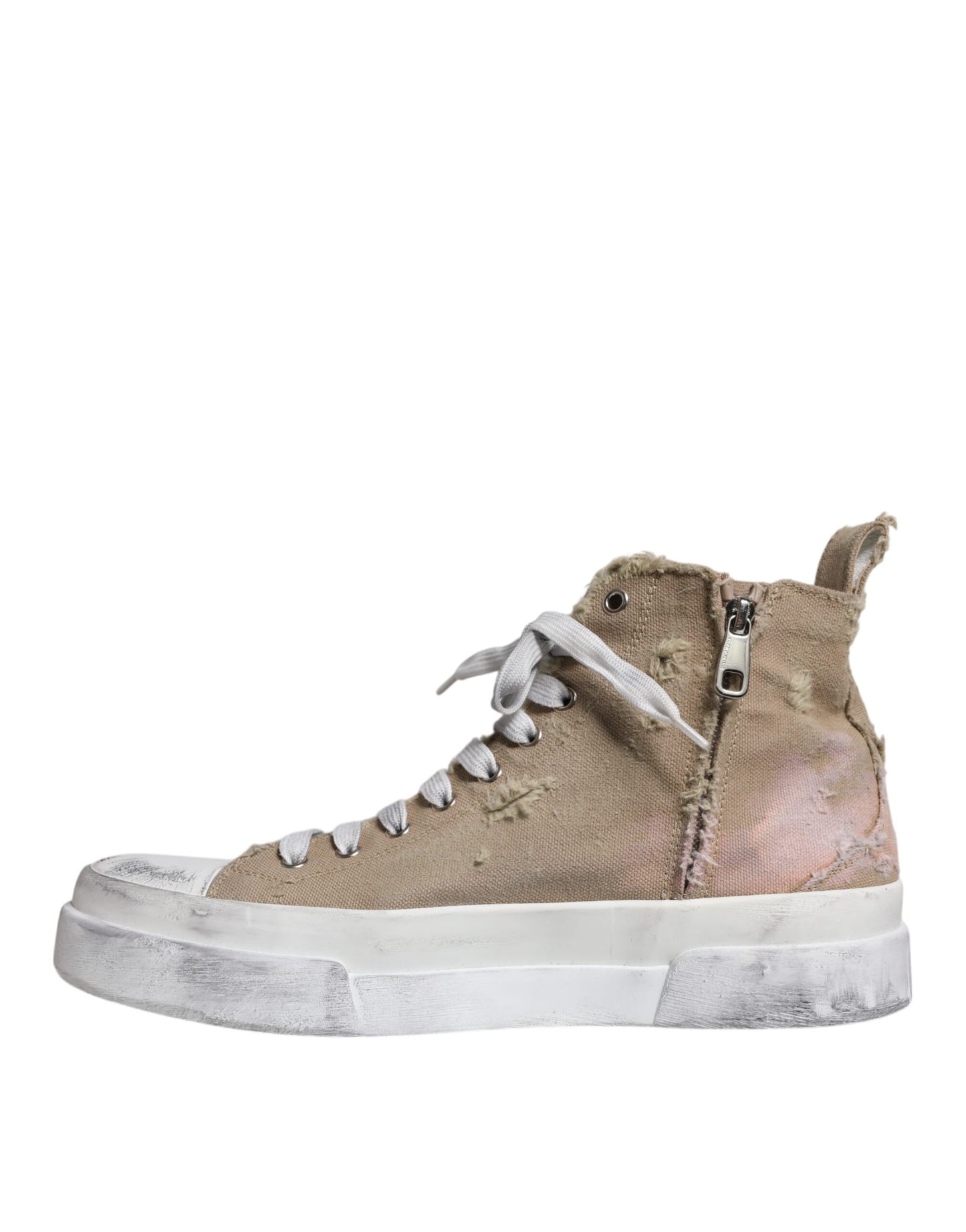 Dolce & Gabbana Beige White Canvas High Top Sneakers Shoes EU44 / US11