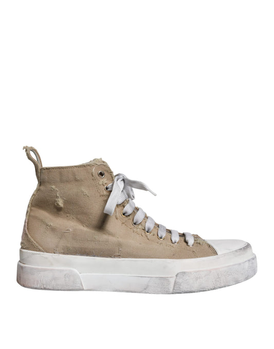 Dolce & Gabbana Beige White Canvas High Top Sneakers Shoes EU44 / US11