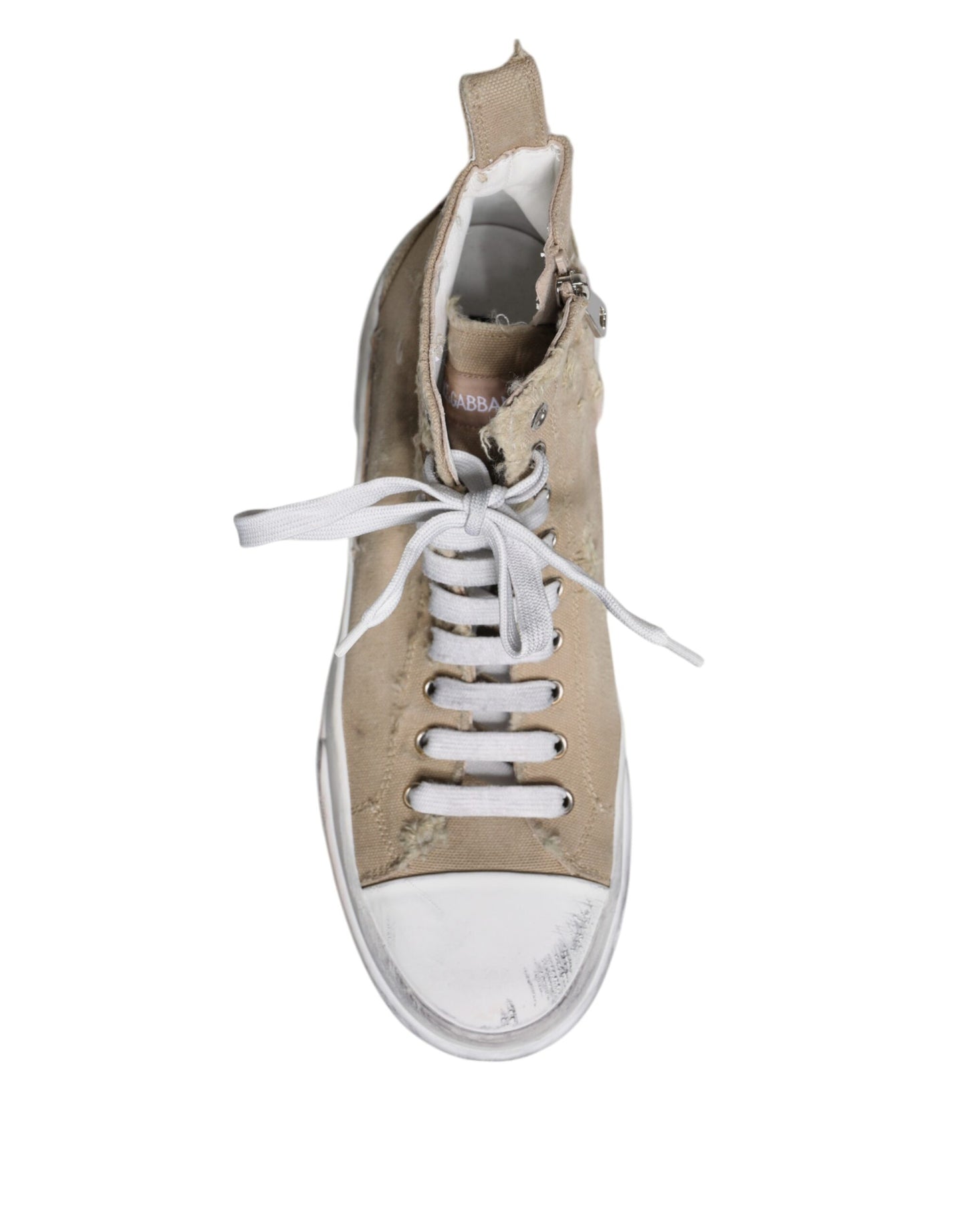 Dolce & Gabbana Beige White Canvas High Top Sneakers Shoes EU44 / US11