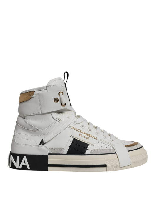 Dolce & Gabbana White Leather High Top Men Sneakers Shoes EU41.5 / US8.5