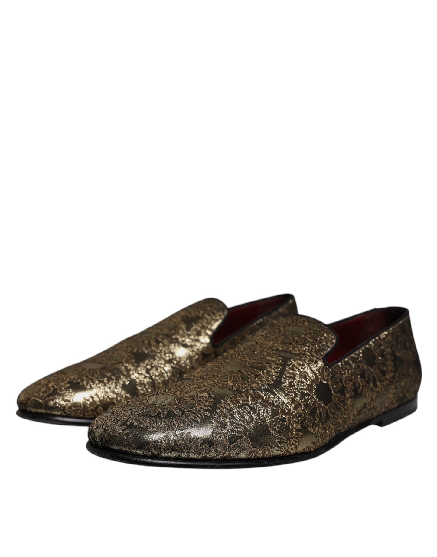 Dolce & Gabbana Gold Jacquard Flats Men Loafers Dress Shoes EU44 / US11