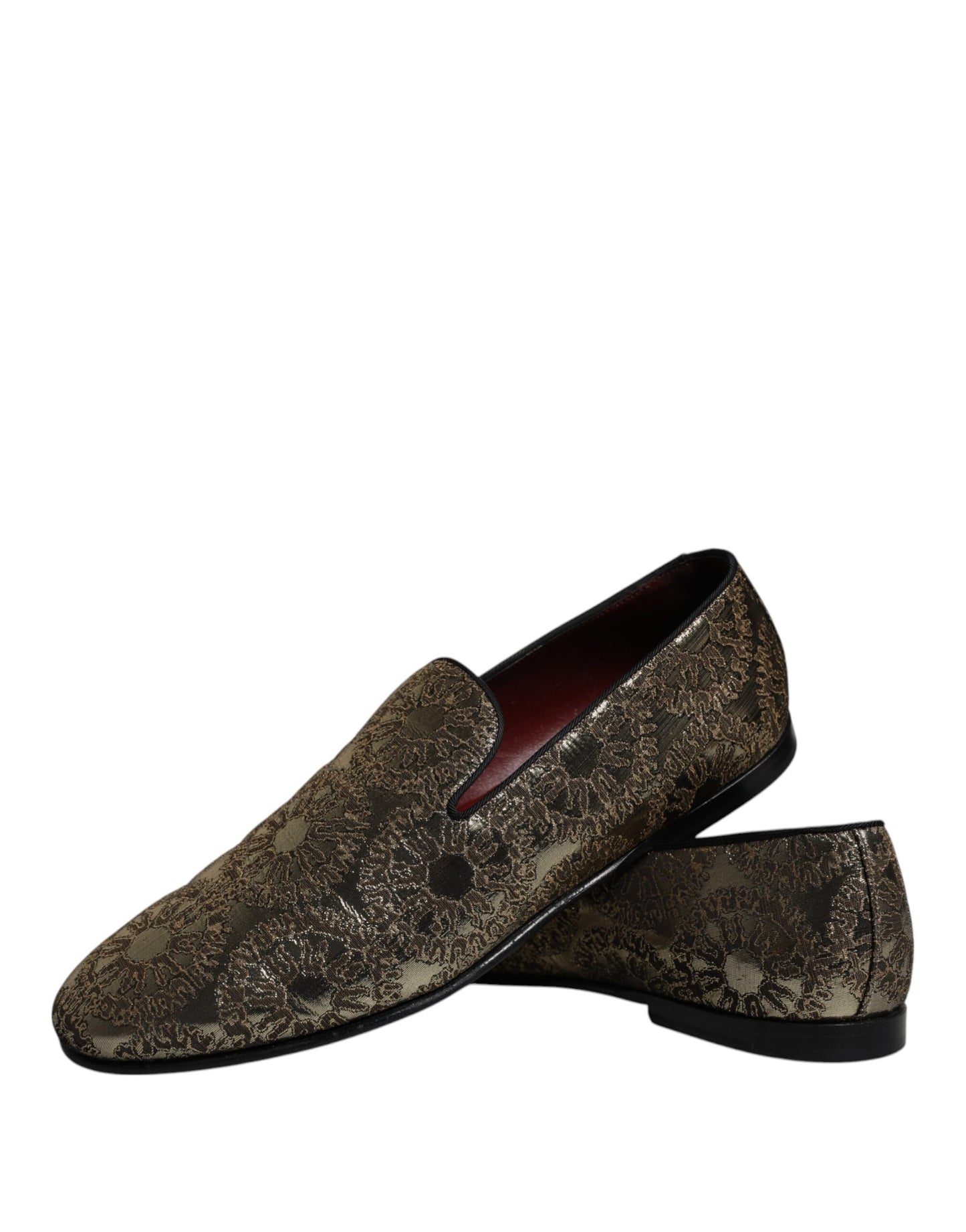 Dolce & Gabbana Gold Jacquard Flats Men Loafers Dress Shoes EU44 / US11