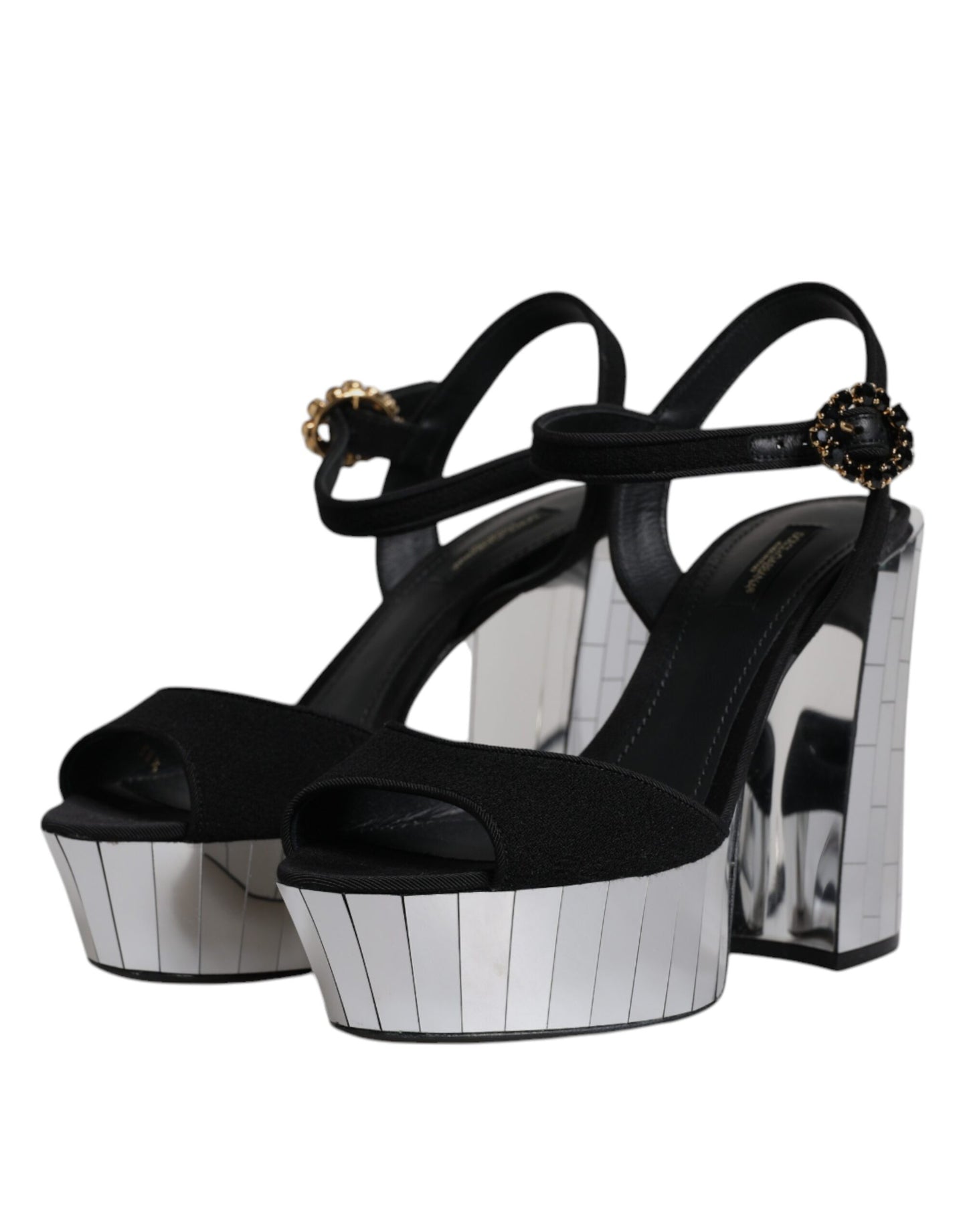 Dolce & Gabbana Black Mirror Heels Platform Sandals Shoes EU38.5 / US8.5