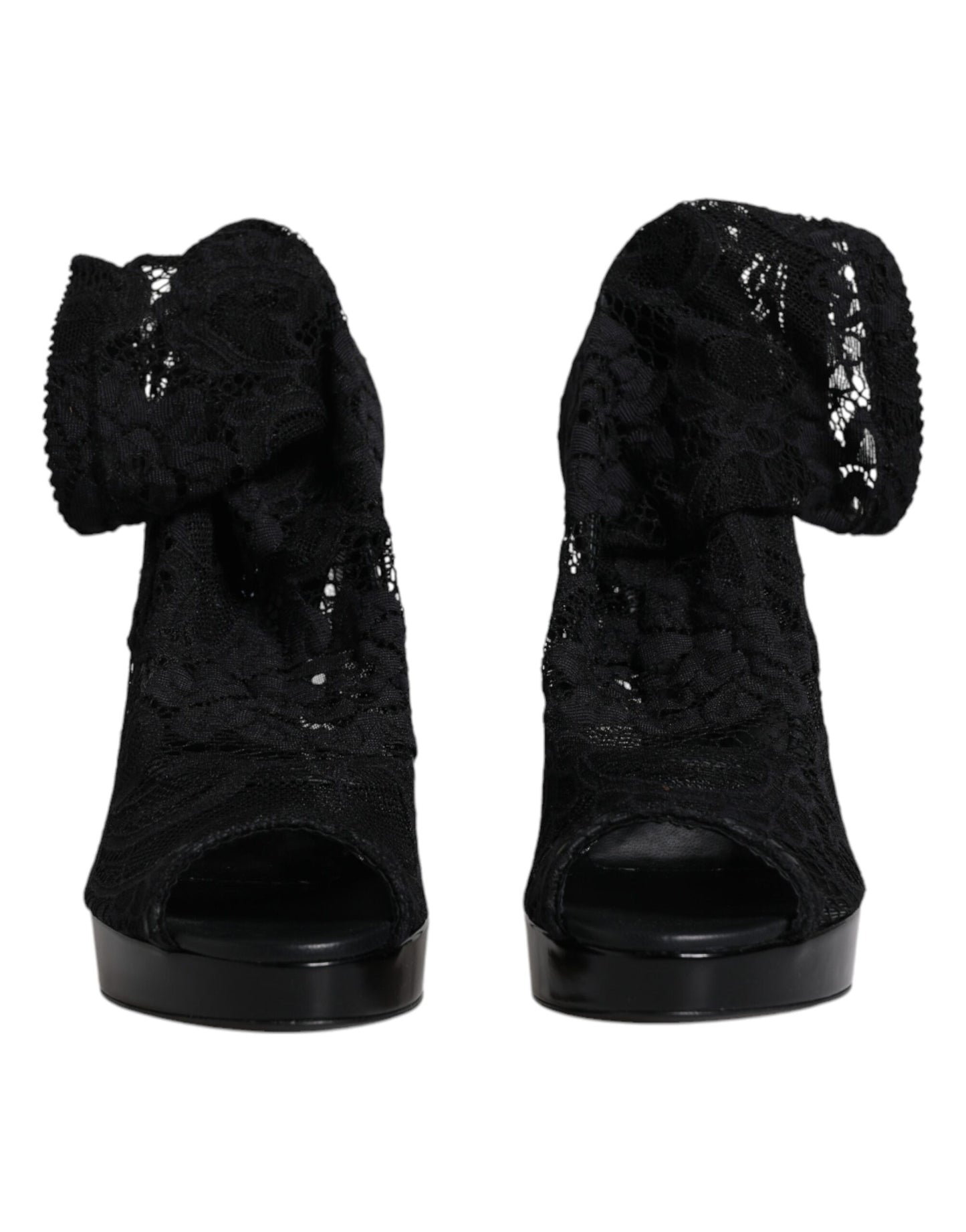 Dolce & Gabbana Black Stretch Taormina Lace Boots Shoes EU39 / US9