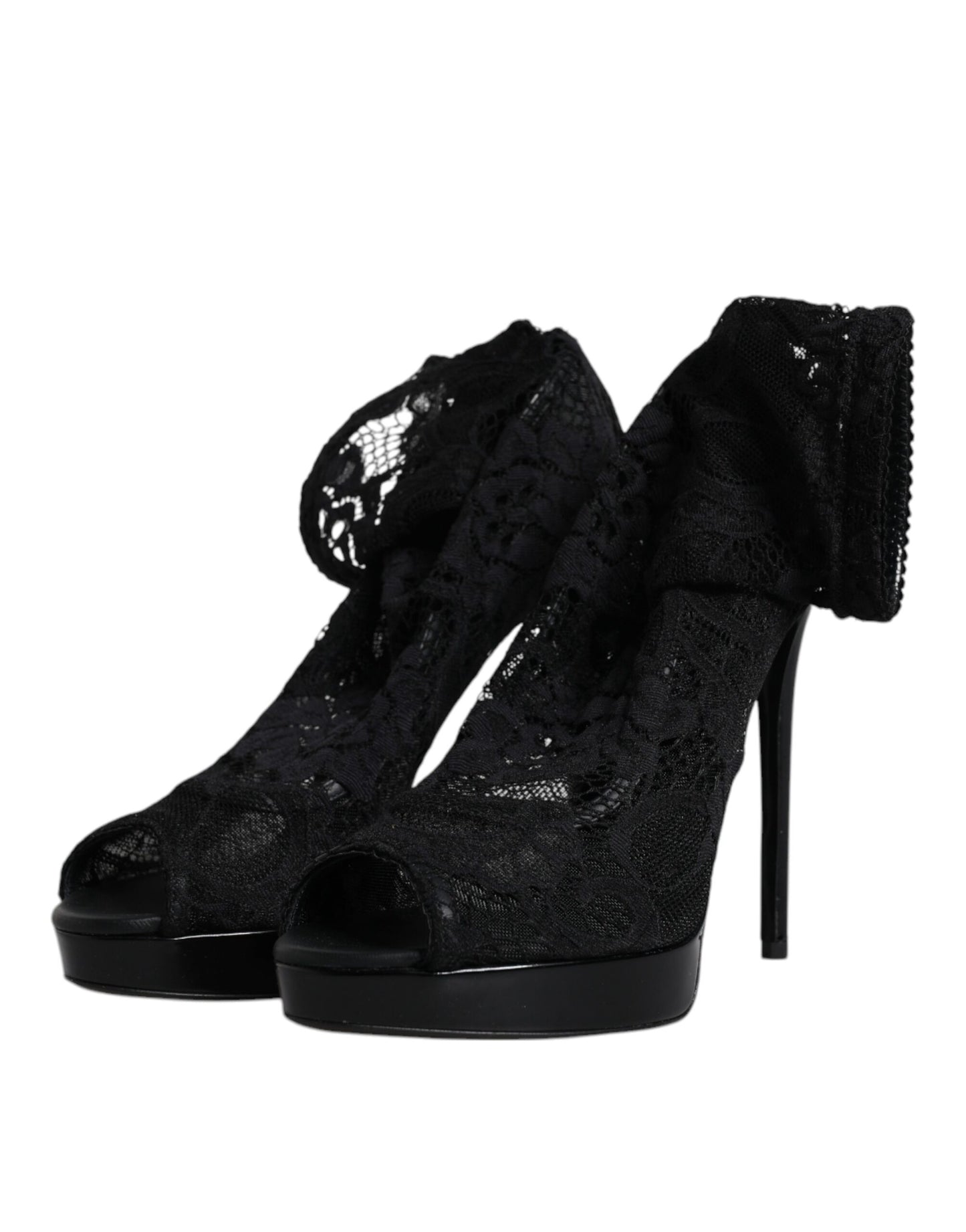 Dolce & Gabbana Black Stretch Taormina Lace Boots Shoes EU39 / US9