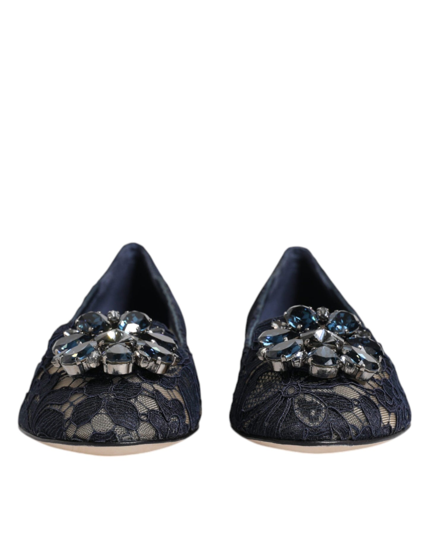 Dolce & Gabbana Blue Taormina Lace Crystals Flats Shoes EU34 / US4