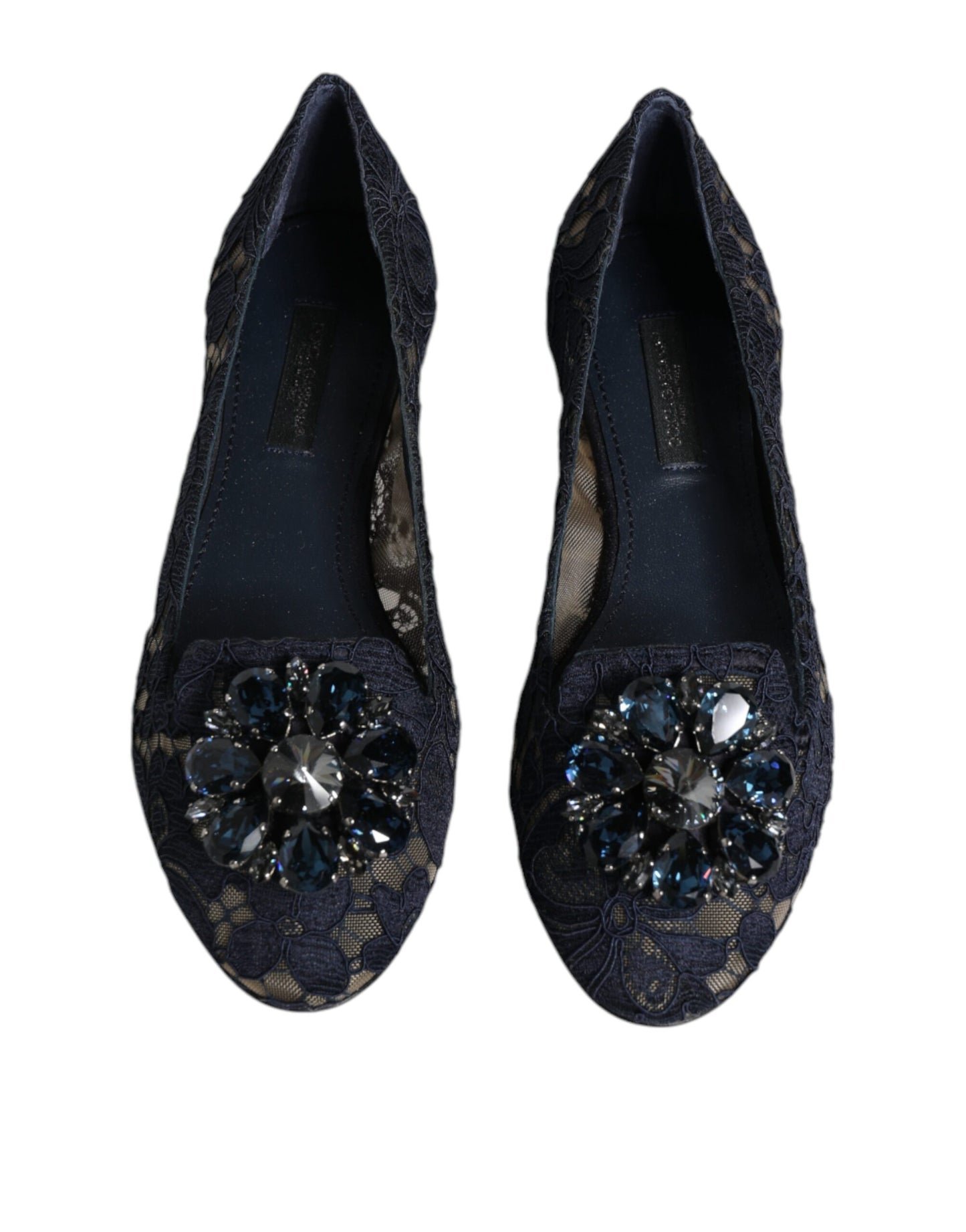 Dolce & Gabbana Blue Taormina Lace Crystals Flats Shoes EU34 / US4