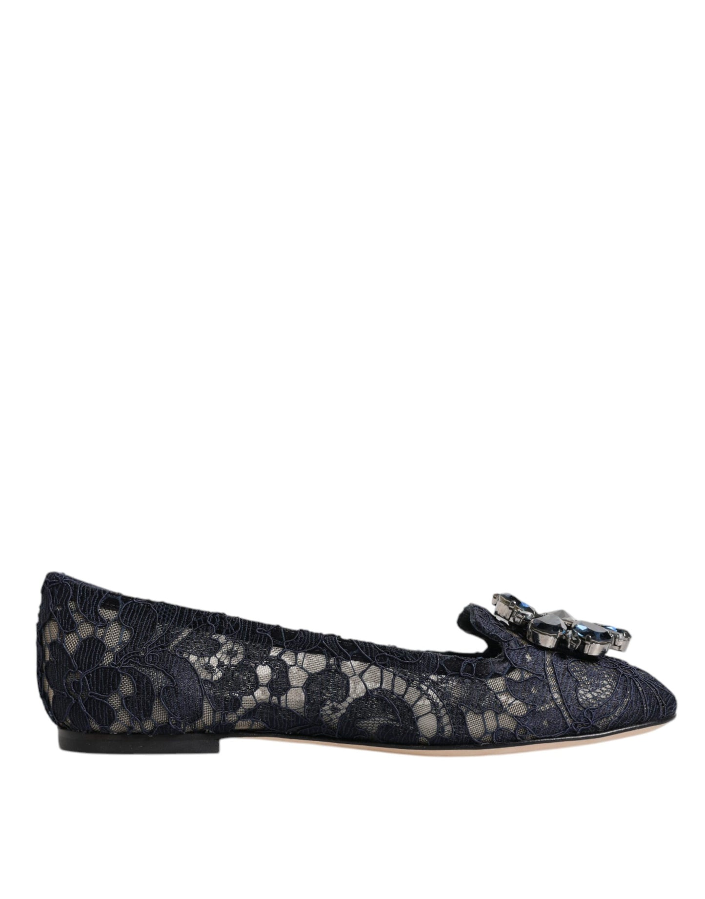 Dolce & Gabbana Blue Taormina Lace Crystals Flats Shoes EU34 / US4