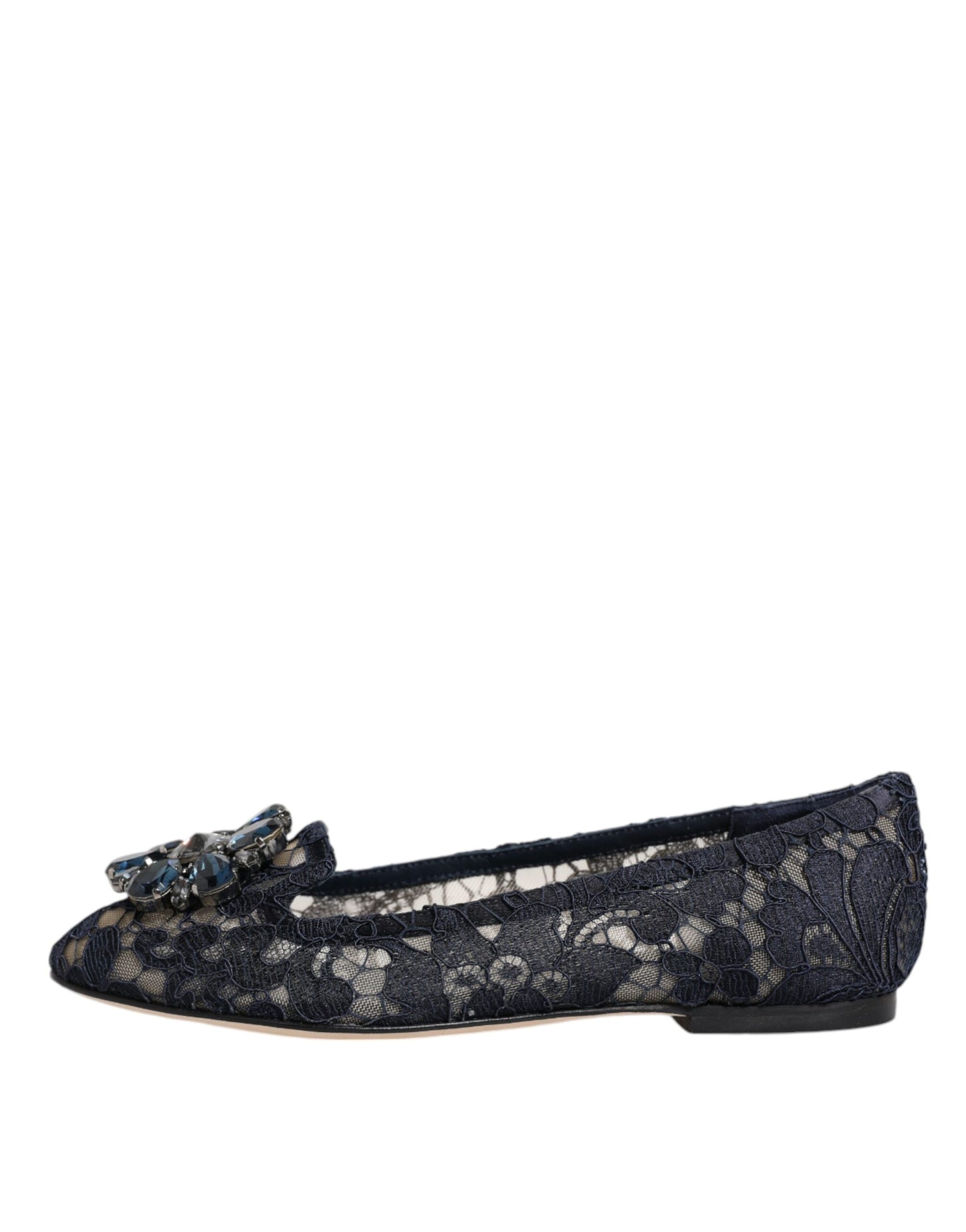 Dolce & Gabbana Blue Taormina Lace Crystals Flats Shoes EU34 / US4