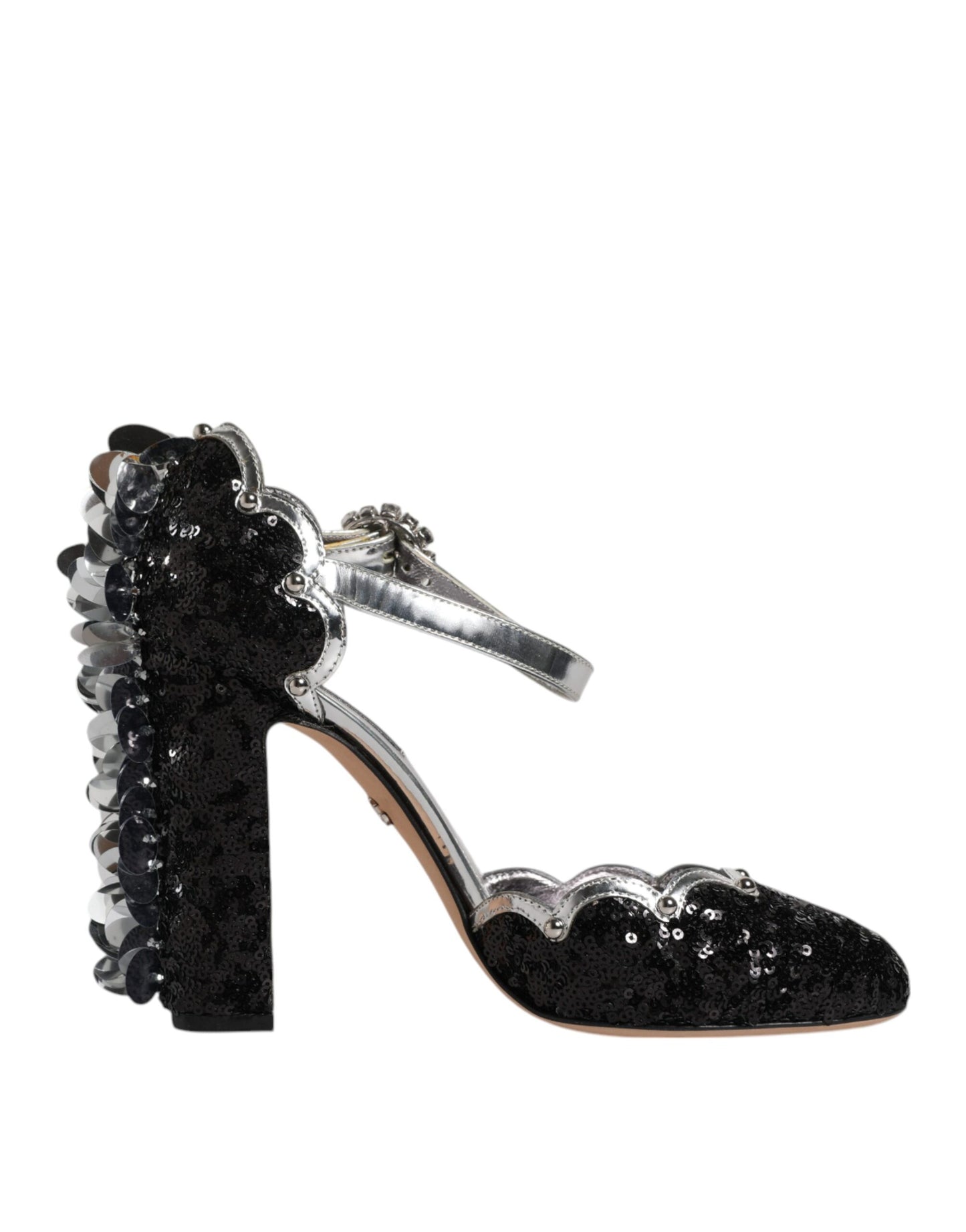 Dolce & Gabbana Black Silver Sequin Ankle Strap Sandals Shoes EU38 / US8