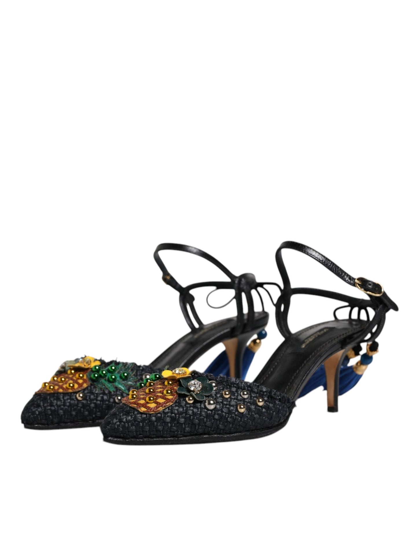 Dolce & Gabbana Black Pineapple Bellucci Heels Sandals Shoes EU37.5 / US7.5