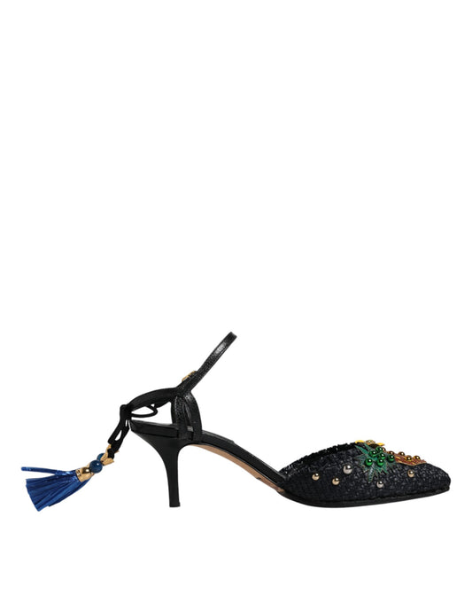 Dolce & Gabbana Black Pineapple Bellucci Heels Sandals Shoes EU37.5 / US7.5