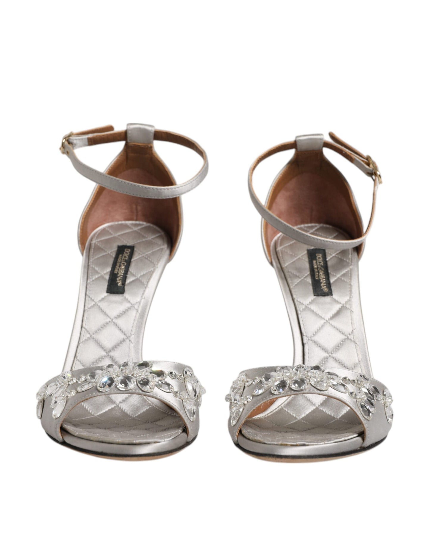 Dolce & Gabbana Silver Ankle Strap Crystal Sandals Shoes EU37 / US7