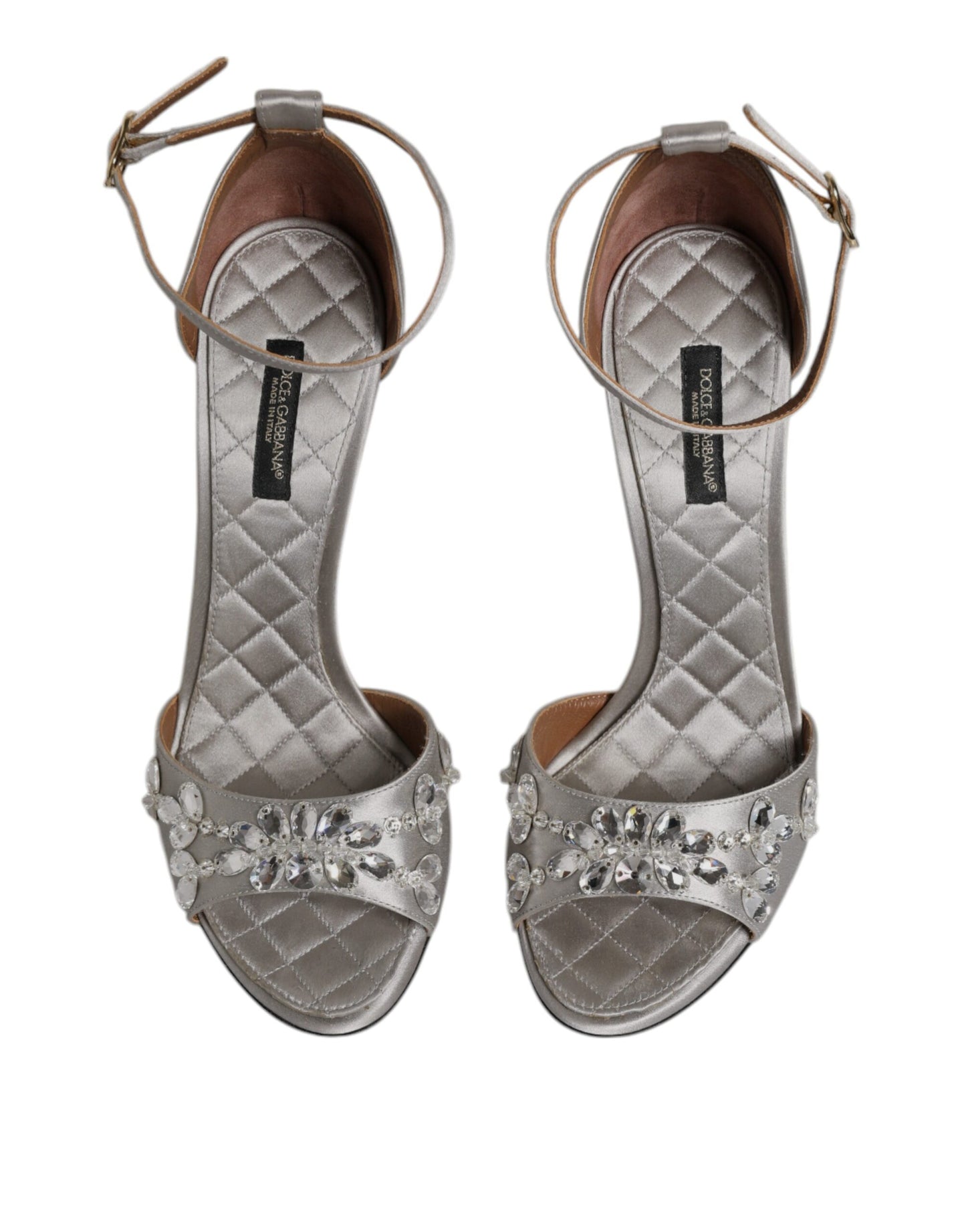 Dolce & Gabbana Silver Ankle Strap Crystal Sandals Shoes EU37 / US7