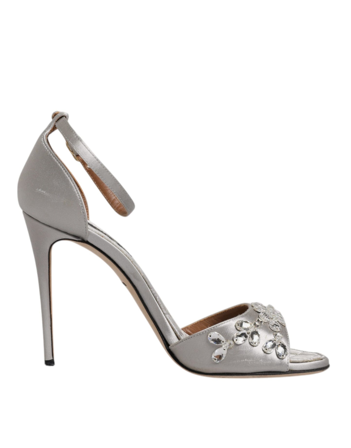 Dolce & Gabbana Silver Ankle Strap Crystal Sandals Shoes EU37 / US7