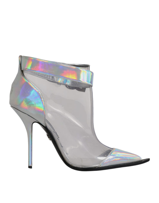 Dolce & Gabbana Silver Iridescent Pointed Short Boots Shoes EU39 / US9