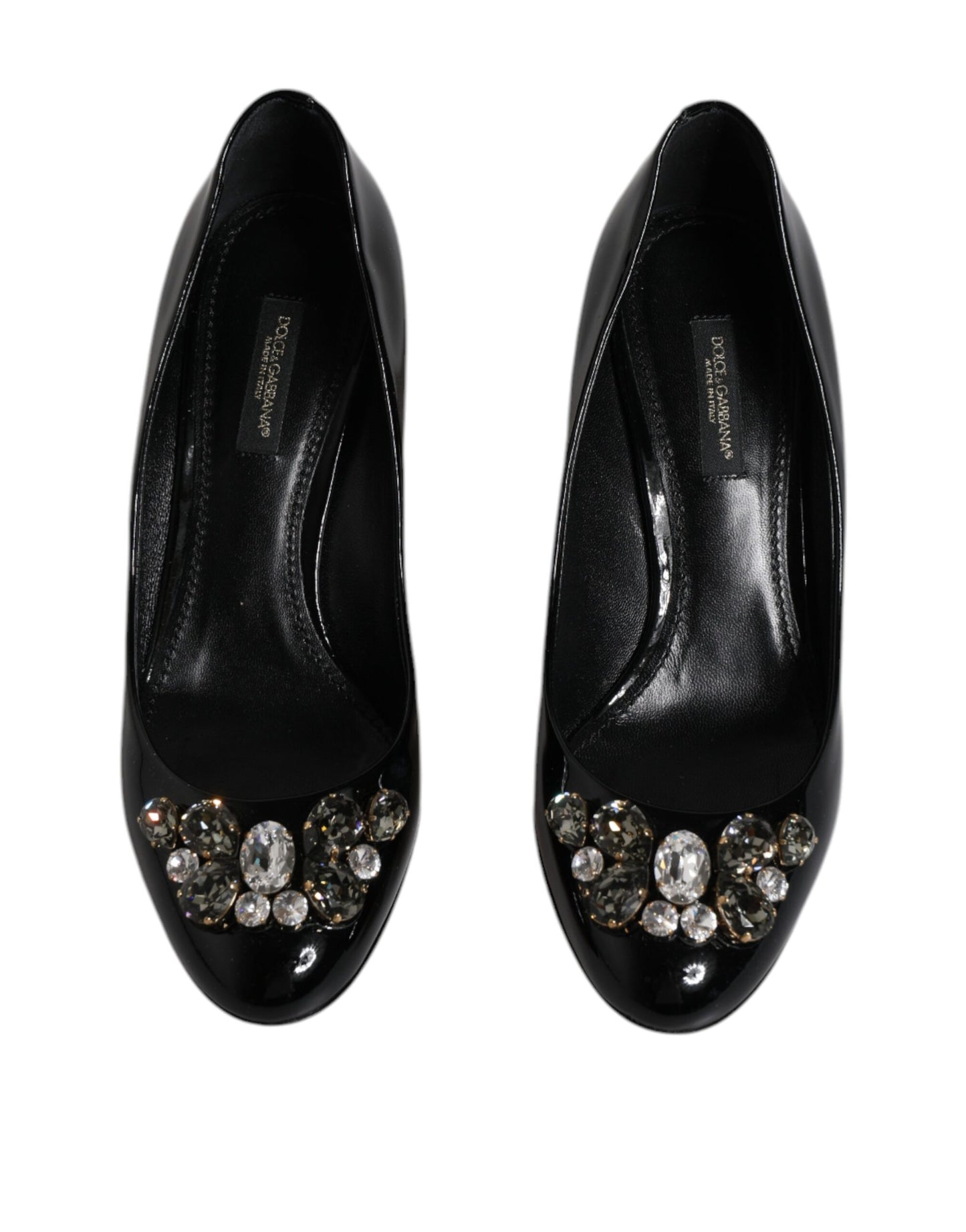 Dolce & Gabbana Black Leather Crystal Heels Pumps Shoes EU42 / US12