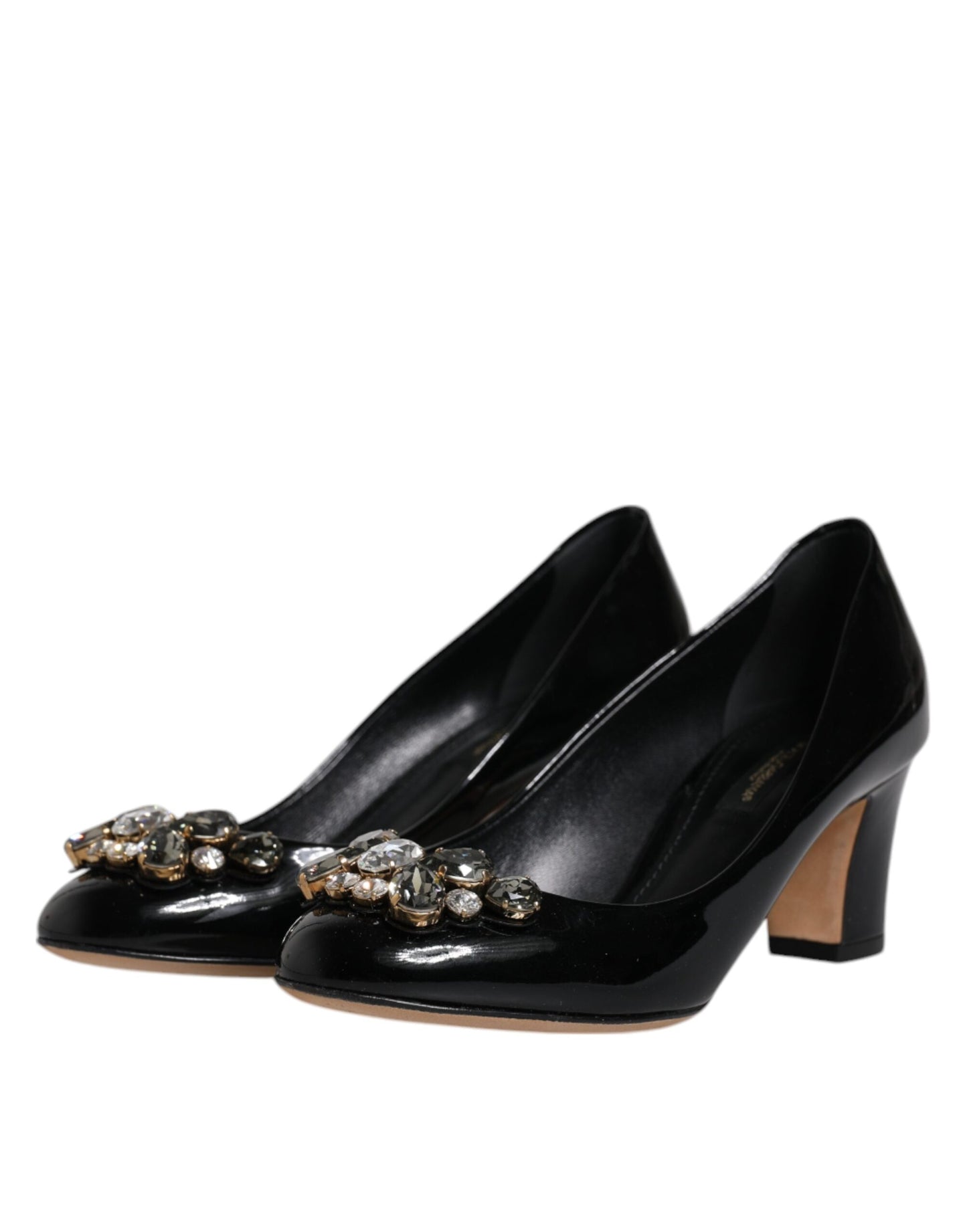 Dolce & Gabbana Black Leather Crystal Heels Pumps Shoes EU42 / US12