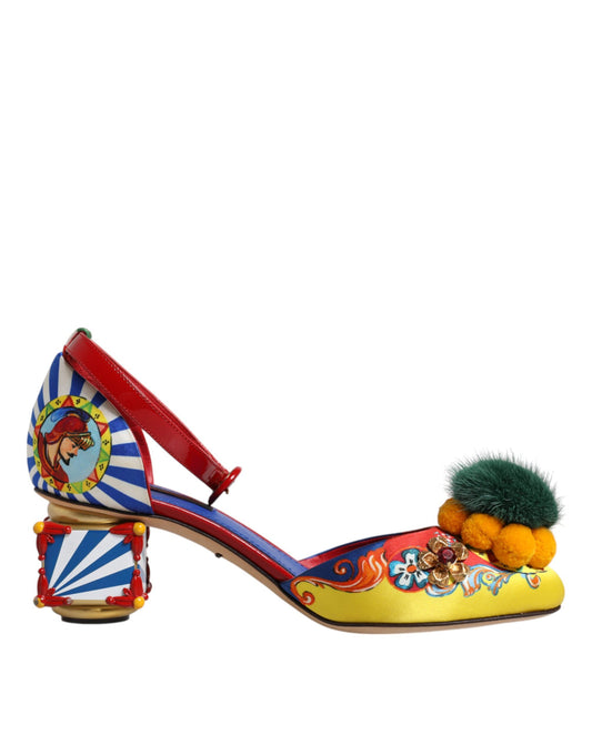 Dolce & Gabbana Multicolor Carretto Crystal Fur Sandals Shoes EU36.5 / US6.5