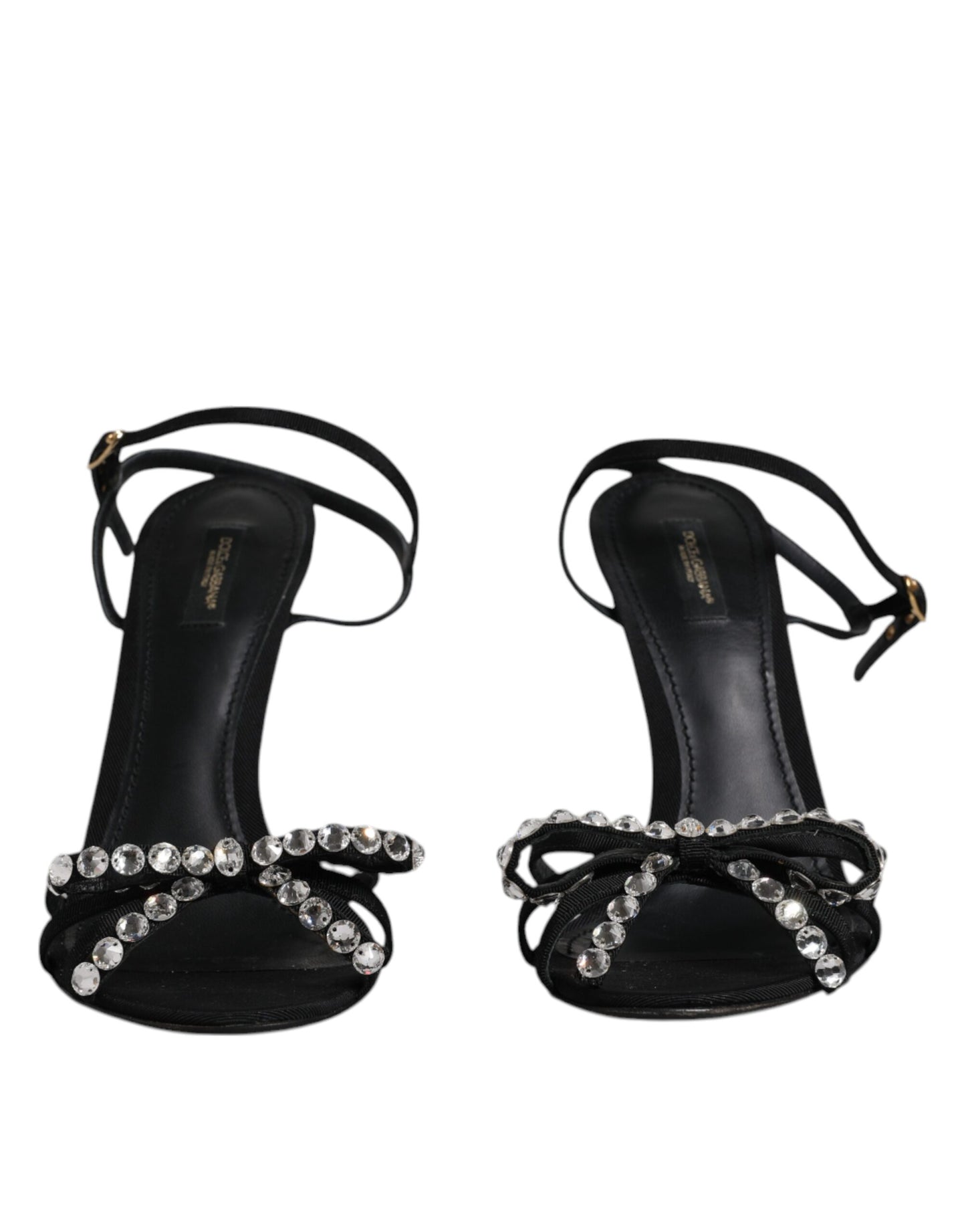 Dolce & Gabbana Black Leather Crystal Heels Sandals Shoes EU41 / US11