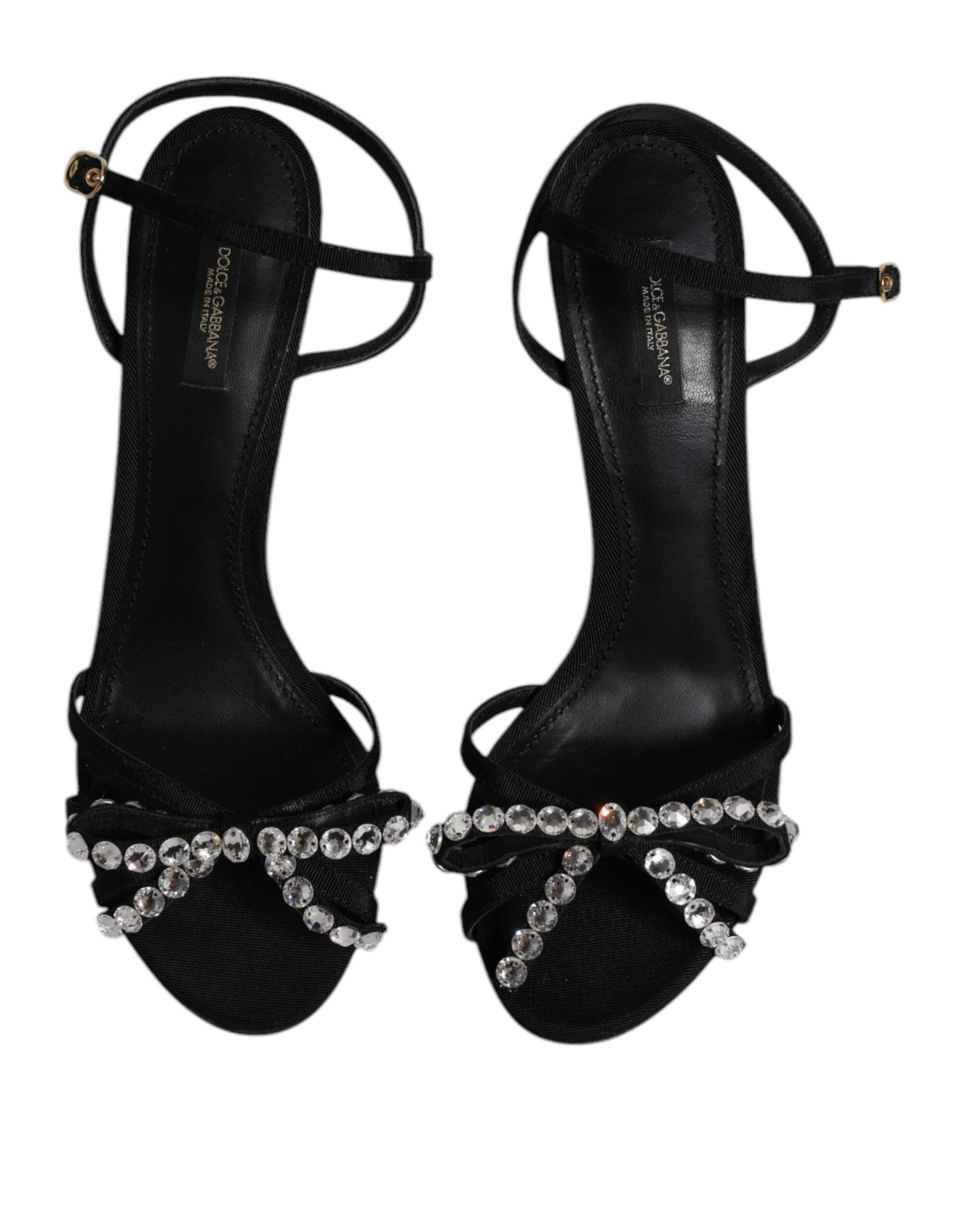 Dolce & Gabbana Black Leather Crystal Heels Sandals Shoes EU41 / US11