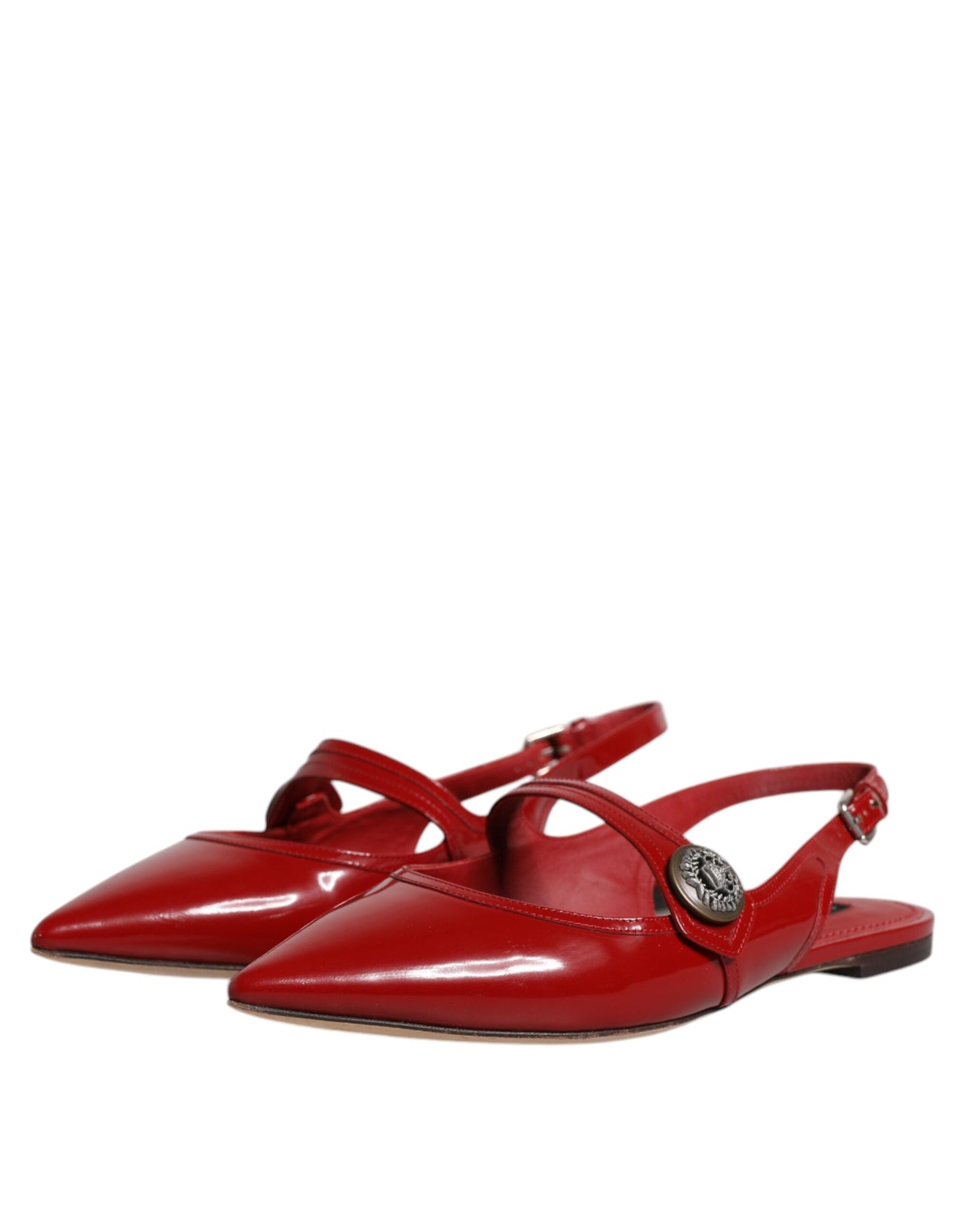 Dolce & Gabbana Red Leather Slingback Flats Sandals Shoes EU39 / US9