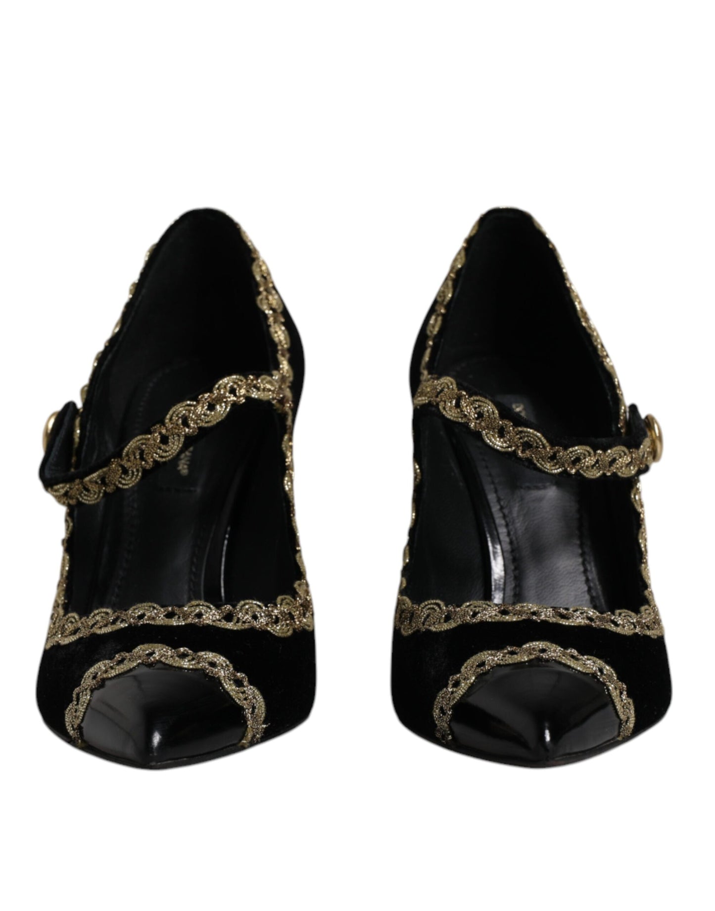 Dolce & Gabbana Black Velvet Gold Mary Janes Pumps Shoes EU38 / US8