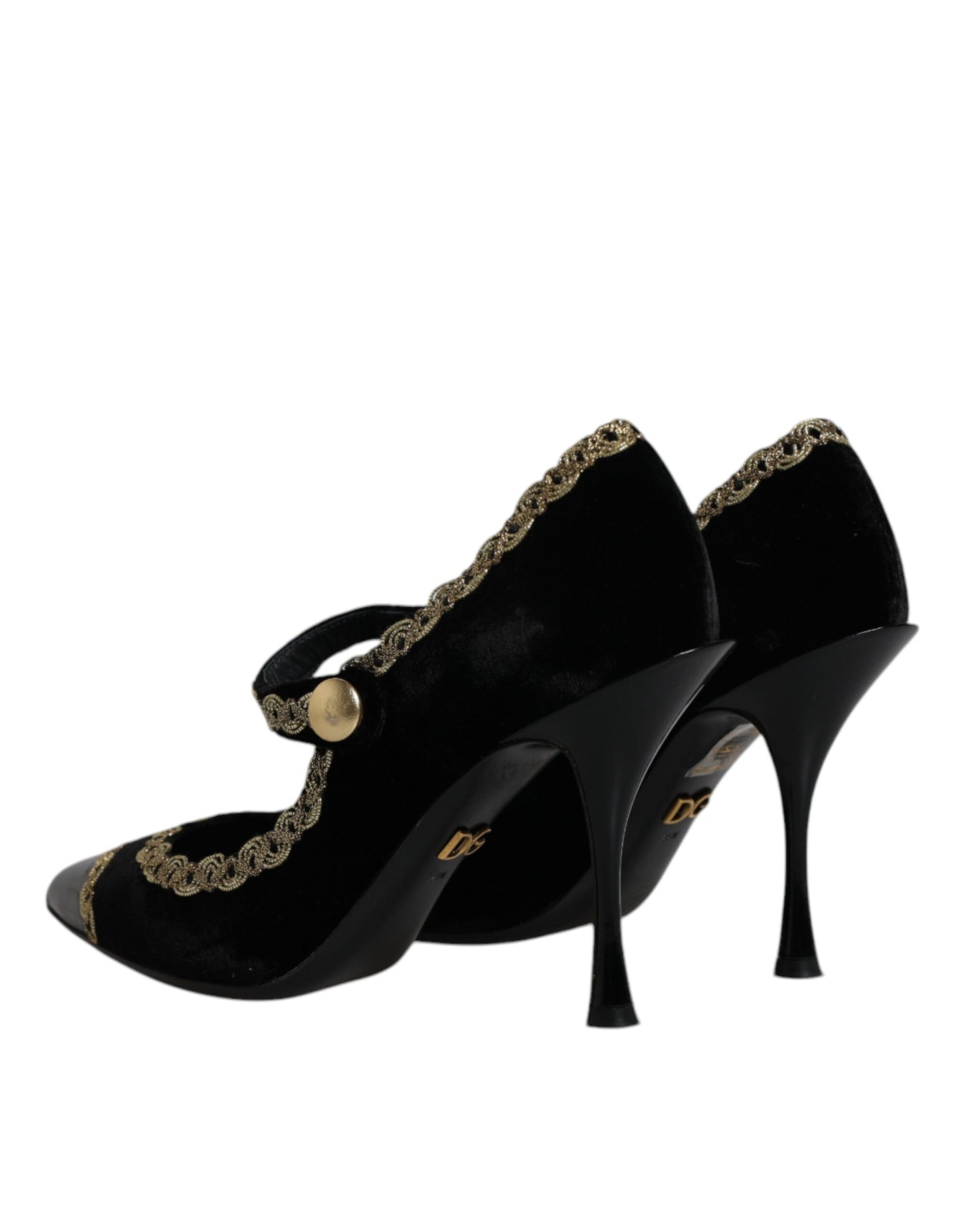 Dolce & Gabbana Black Velvet Gold Mary Janes Pumps Shoes EU38 / US8